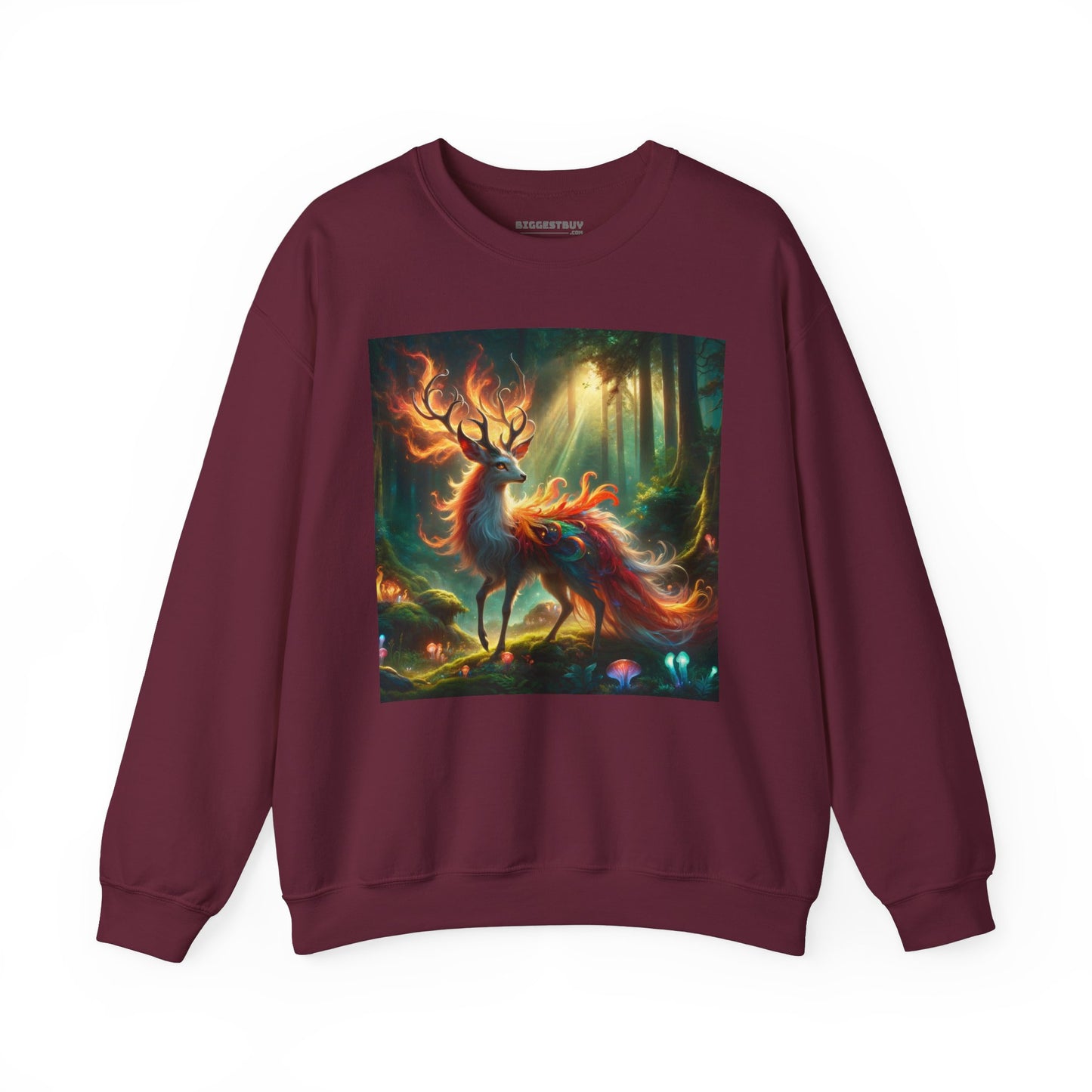Bluza dresowa | Unisex | Okrągły dekolt | Gruba mieszanka | Mistyczna fantazja | Ognisty jeleń
