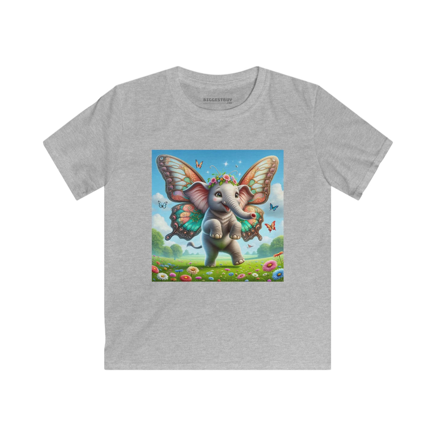 Tシャツ | キッズTシャツ | ソフトスタイル | 神話ファンタジー | 蝶の翼を持つ赤ちゃん象