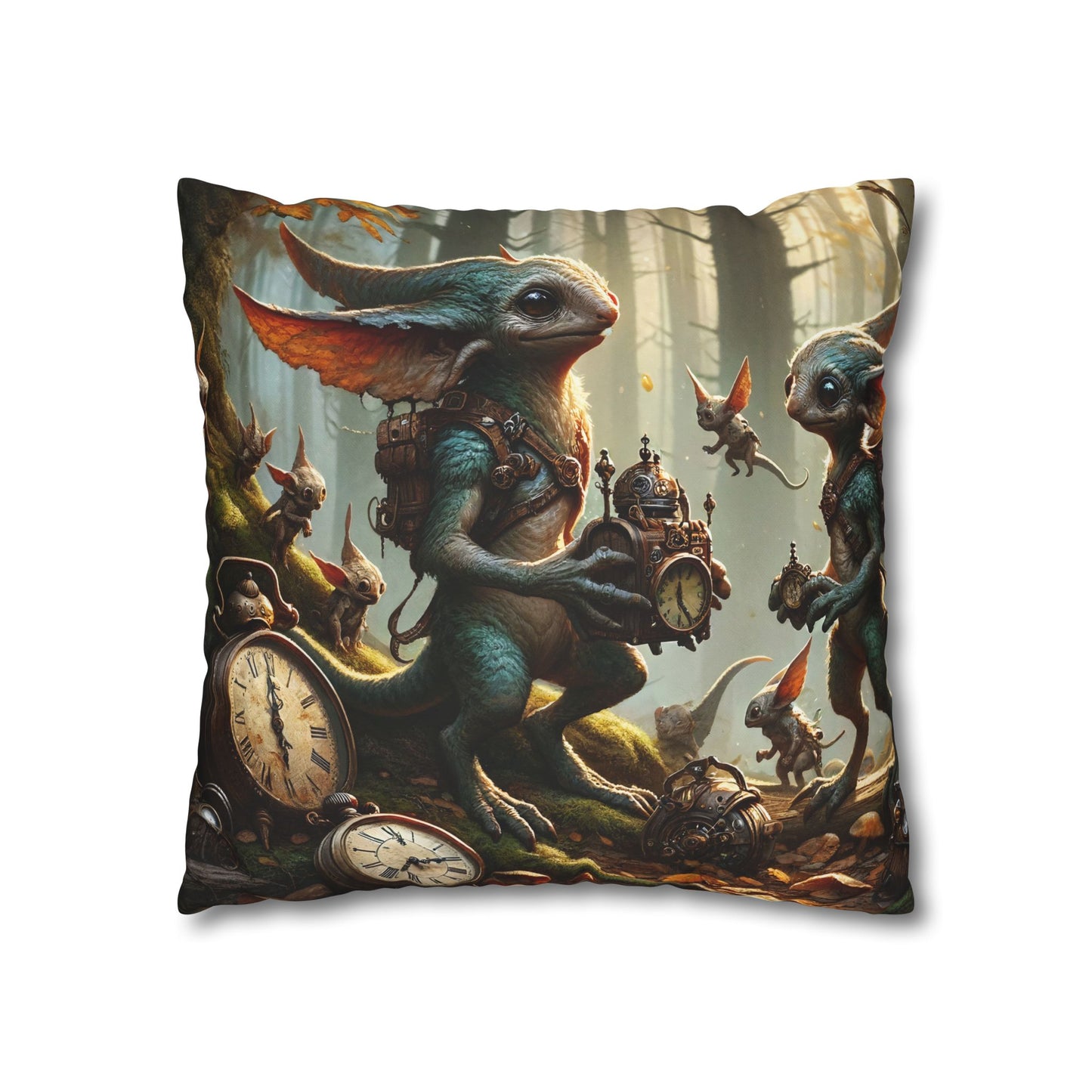 Kussensloop | Vierkant | Polyester canvas | Steampunk Feeën | Boswachters