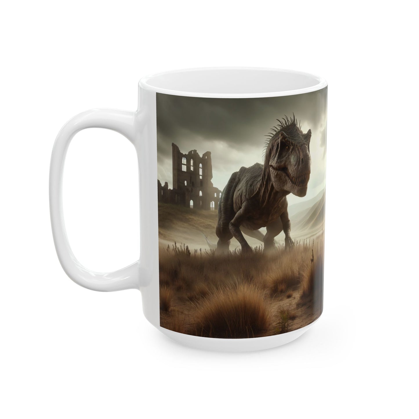 Tazza | Ceramica | Bianca | Paleofinzione | Dinosauri Preistorici | T-Rex