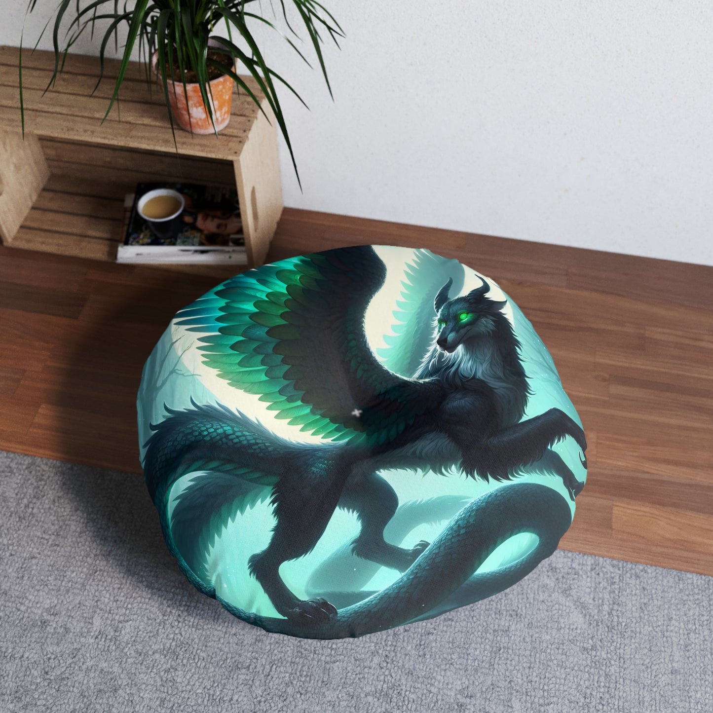 تکیہ | فرش کا تکیہ | ٹفٹڈ | گول | اساطیری فینٹسی | ڈریگن | ریشمی پر