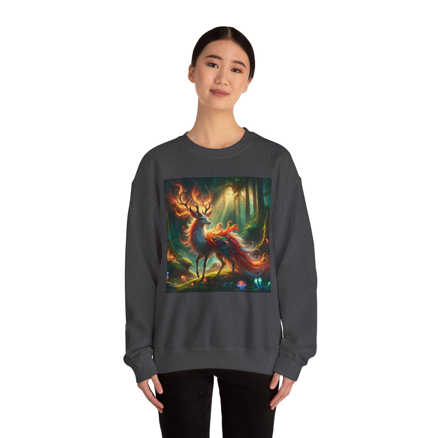Bluza dresowa | Unisex | Okrągły dekolt | Gruba mieszanka | Mistyczna fantazja | Ognisty jeleń