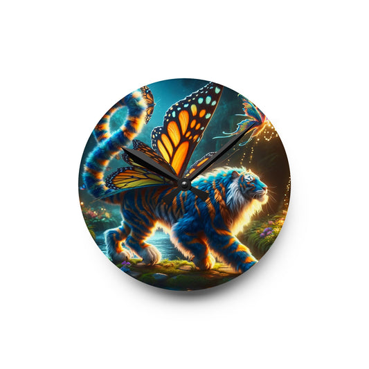 Wandklok | Acryl | Rond of vierkant | Magisch Realisme | Vlinder Tijger