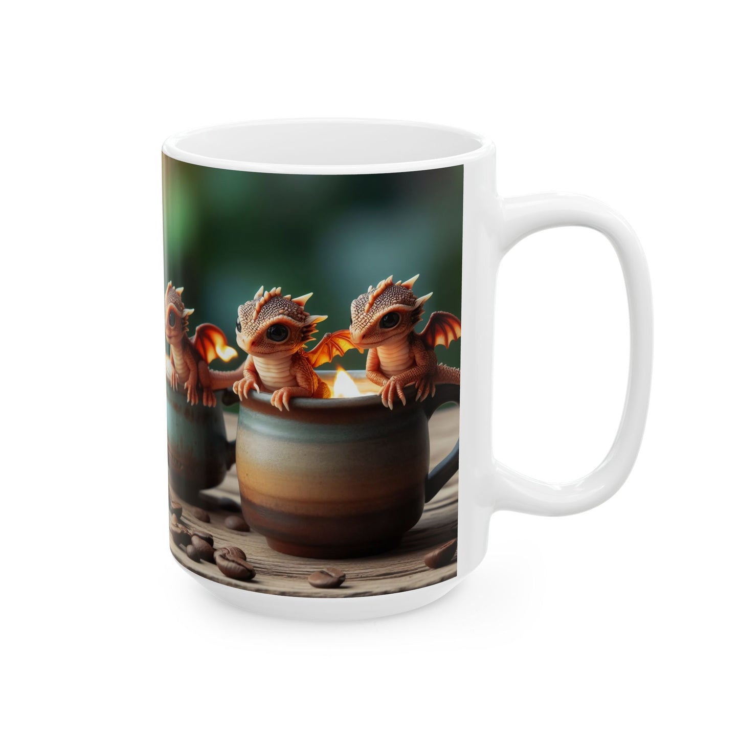 Mug | Keramik | Putih | Seni Fantasi Lucu | Bayi Naga