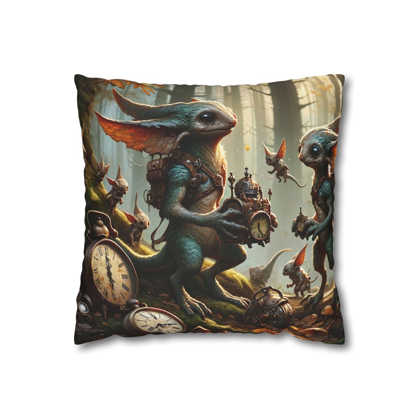 Kussensloop | Vierkant | Polyester canvas | Steampunk Feeën | Boswachters