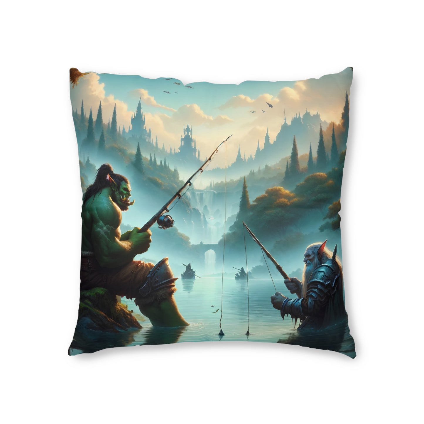Cuscino | Cuscino da pavimento | Trapuntato | Quadrato | Fantasy Interrazziale | Amicizia Orc-Nano