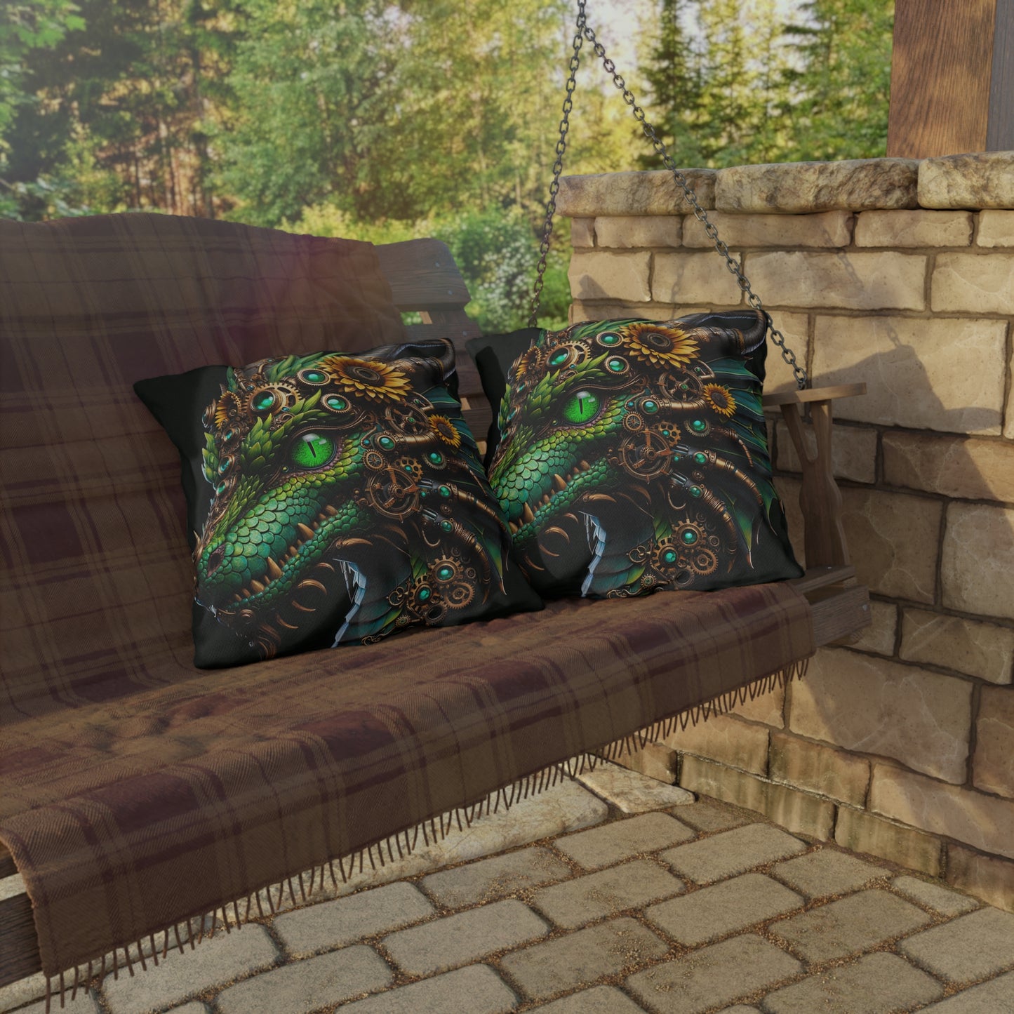Bantal | Bantal luar ruangan | Steampunk Naga | Fantasi Mekanik