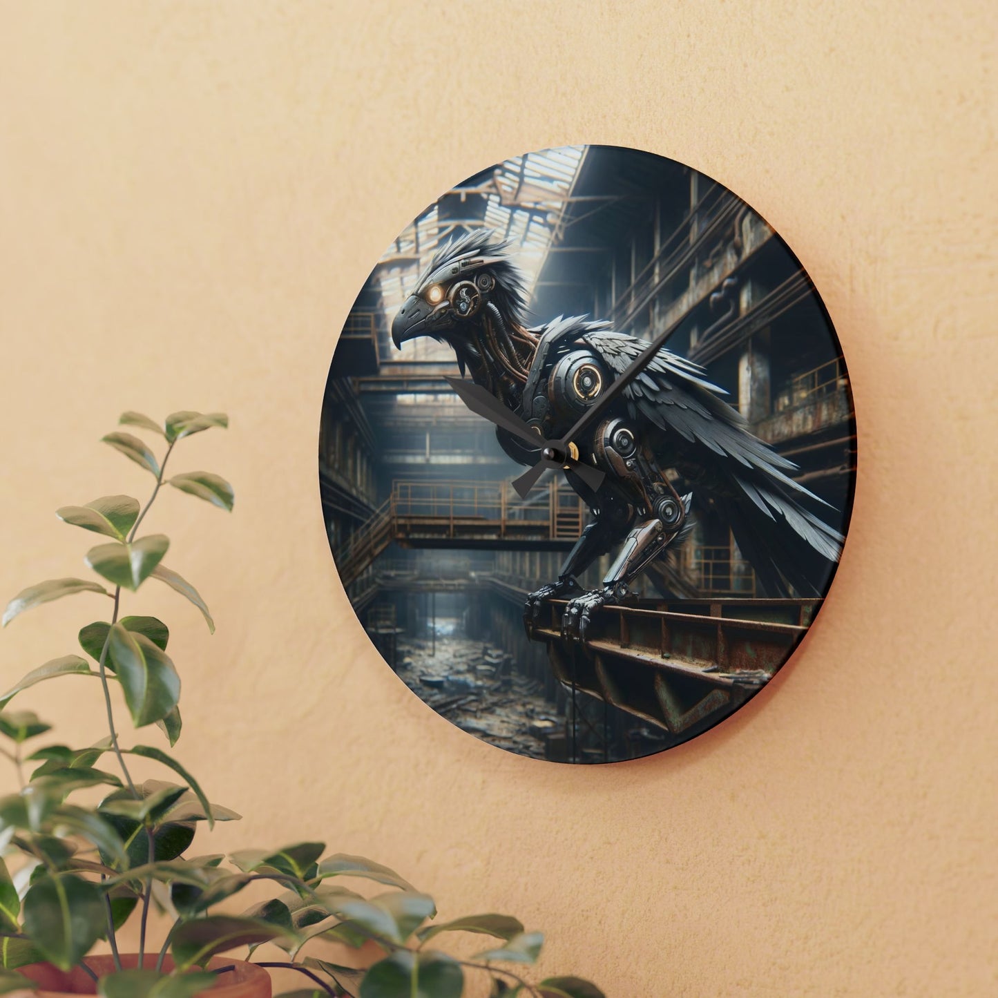 Horloge murale | Acrylique | Ronde ou carrée | Steampunk | Rétrofuturisme | Corbeau