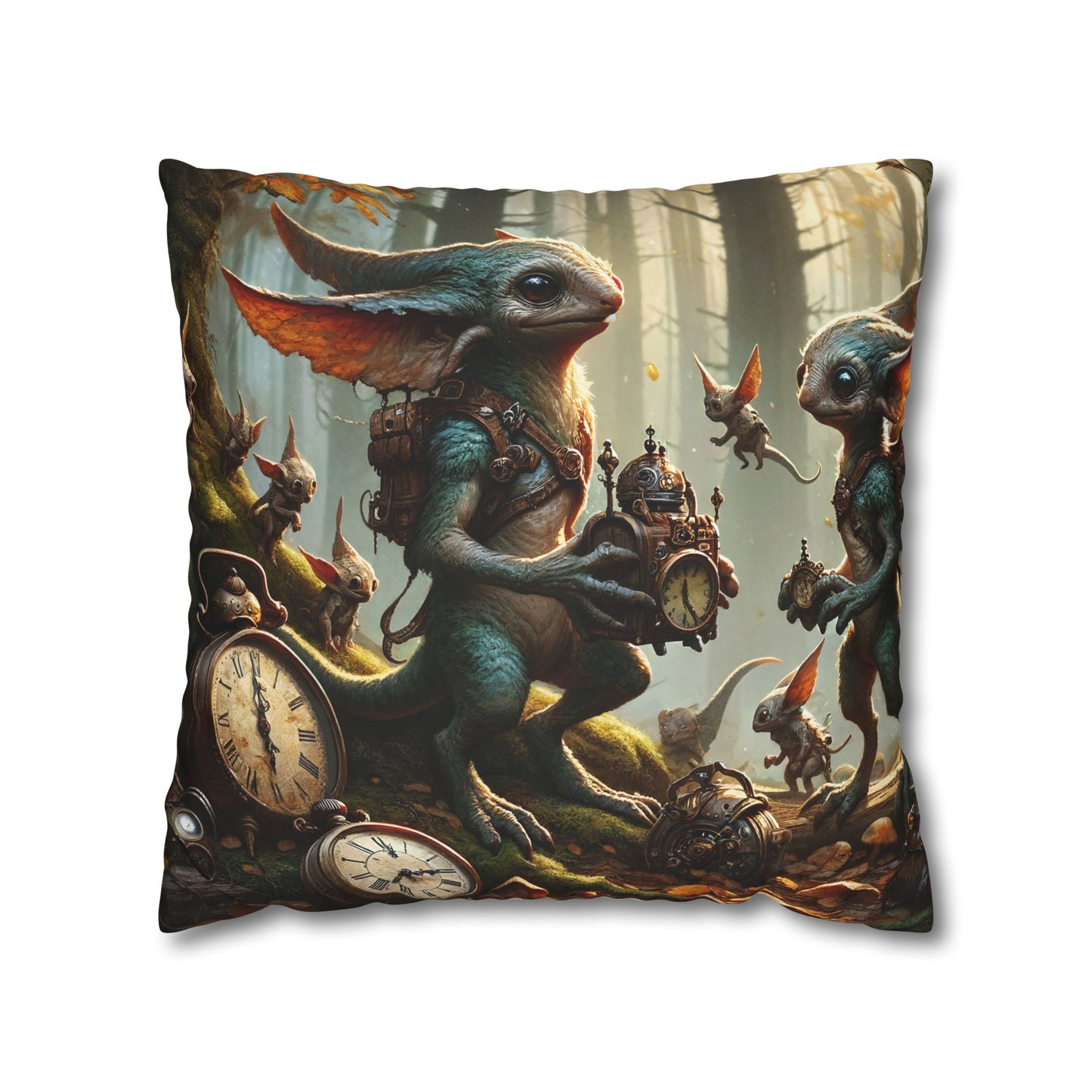 Kussensloop | Vierkant | Polyester canvas | Steampunk Feeën | Boswachters