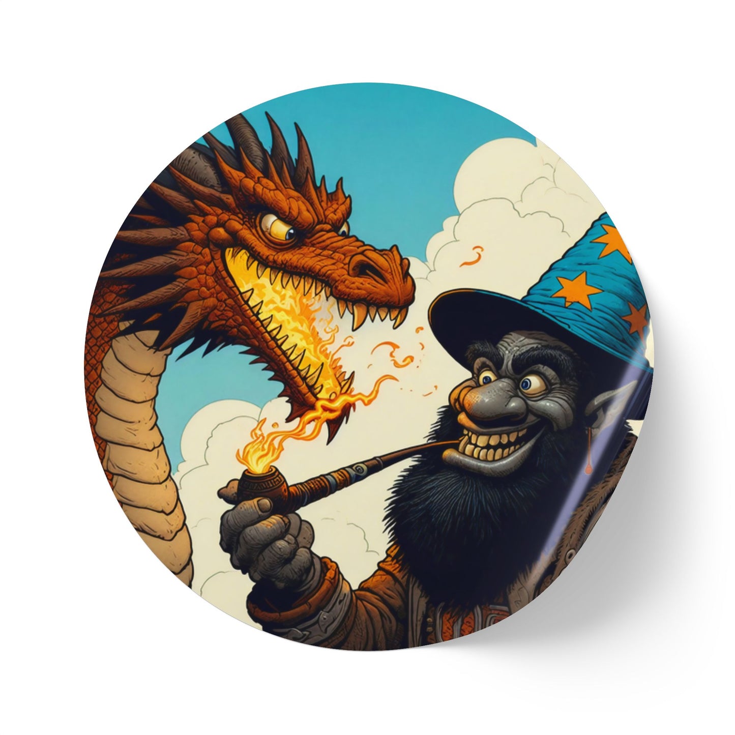 Rolka etykiet samoprzylepnych | Okrągły | Heroiczne fantasy | Smok i czarodziej