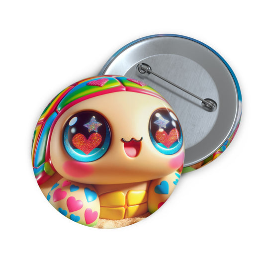 Badge | Bouton à épingle | Fermeture à épingle | Kawaii Fantaisie | Tortue Arc-en-ciel