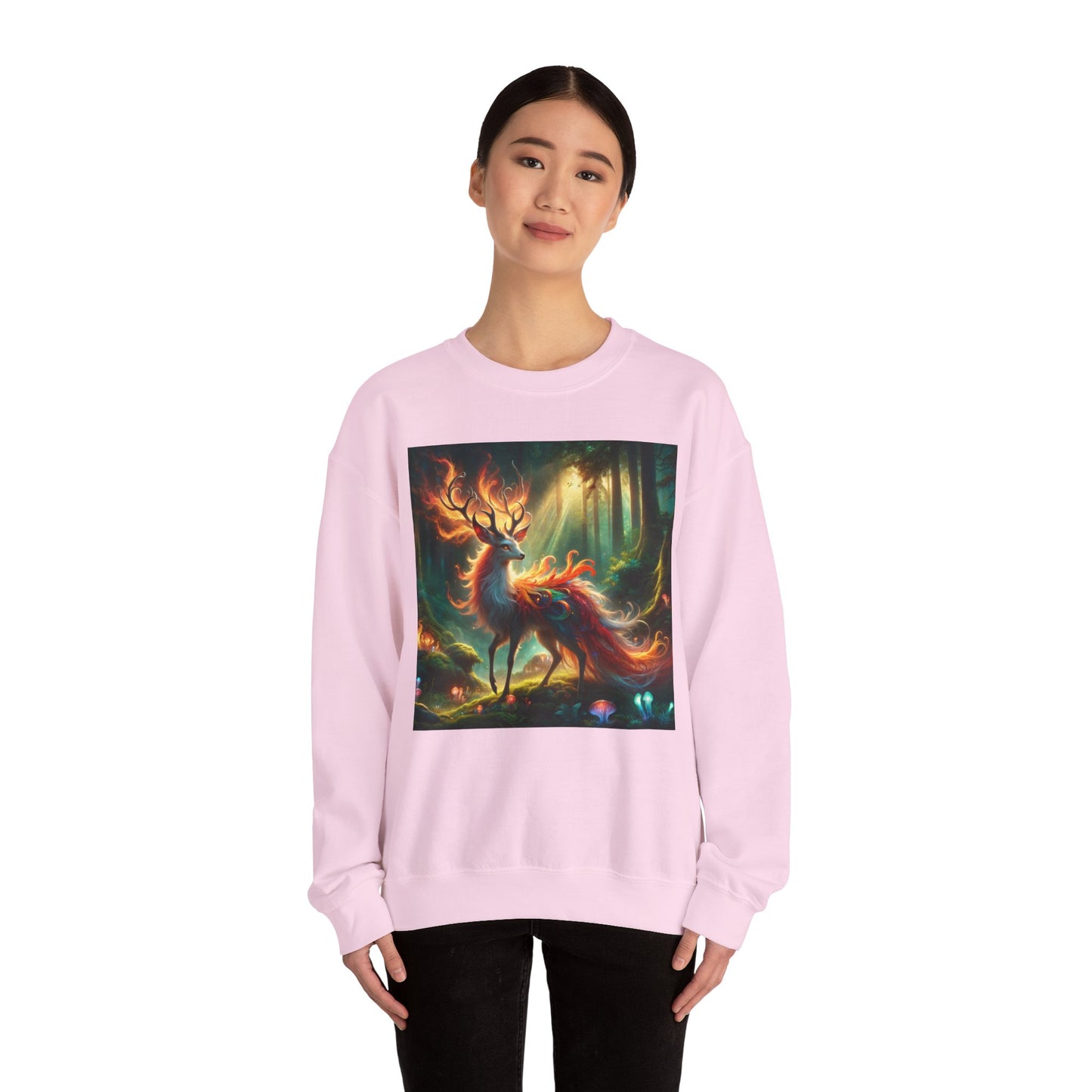 Bluza dresowa | Unisex | Okrągły dekolt | Gruba mieszanka | Mistyczna fantazja | Ognisty jeleń