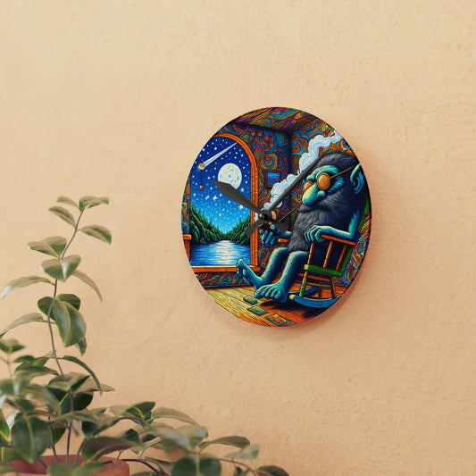 Wanduhr | Acryl | Rund oder quadratisch | Psychedelische Kunst | Traumreise | Wolf