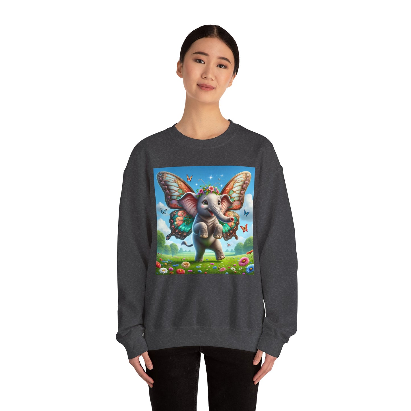 Bluza dresowa | Unisex | Okrągły dekolt | Gruba mieszanka | Baśniowa fauna | Airavata | Słonik
