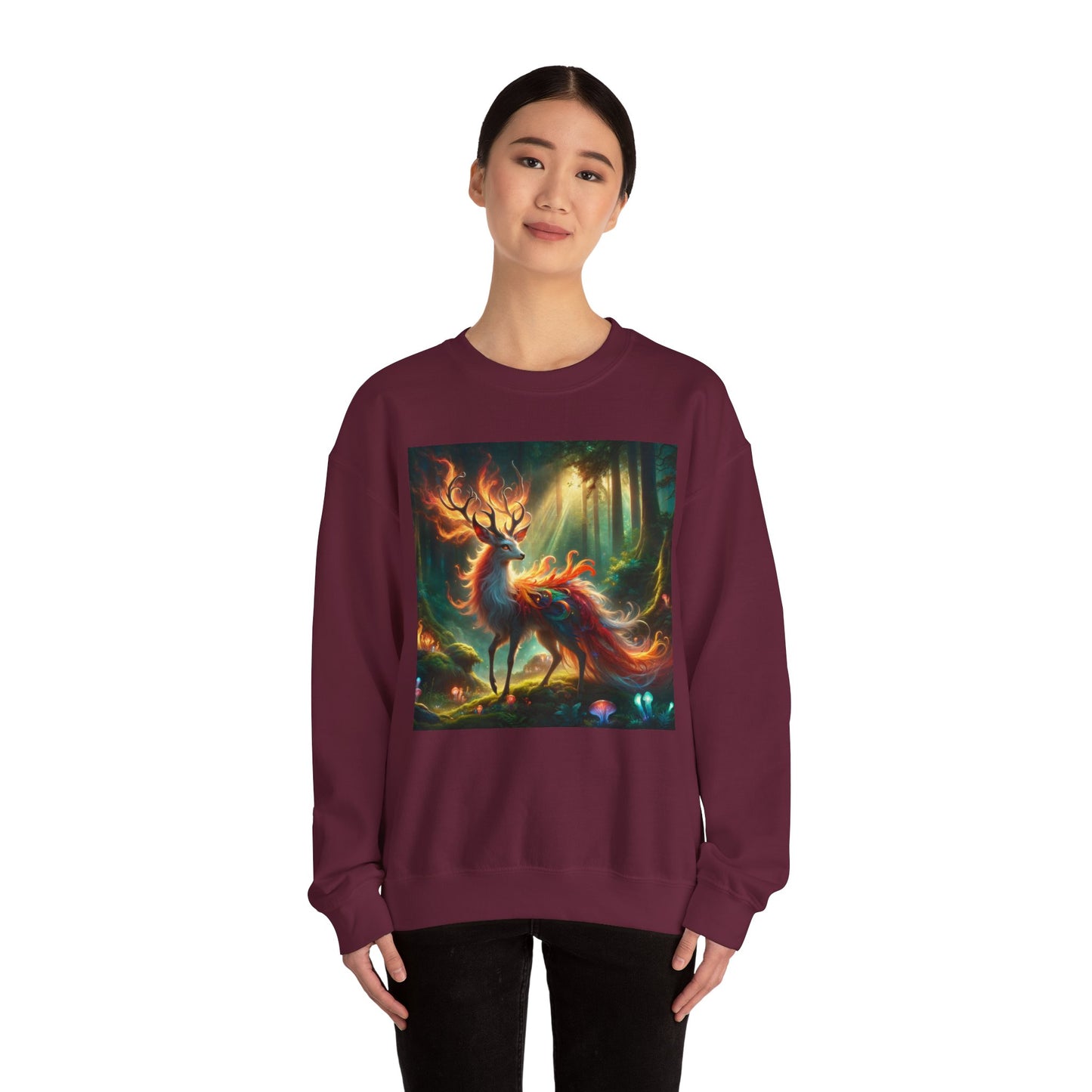 Bluza dresowa | Unisex | Okrągły dekolt | Gruba mieszanka | Mistyczna fantazja | Ognisty jeleń
