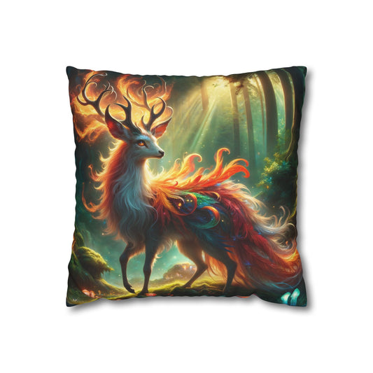 Funda de almohada | Cuadrado | Lienzo de poliéster | Fantasía Elemental | Ciervo de Fuego