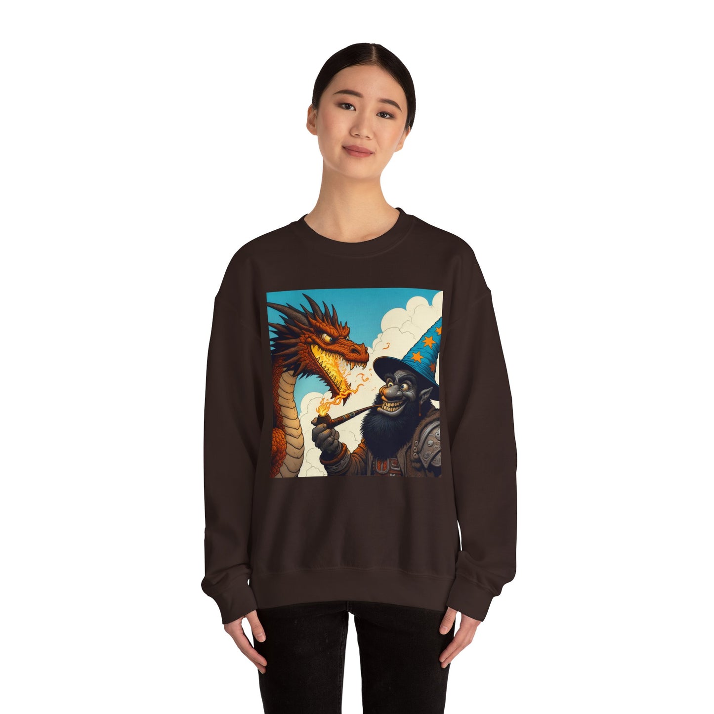 Bluza dresowa | Unisex | Okrągły dekolt | Gruba mieszanka | Heroiczne fantasy | Smok i czarodziej