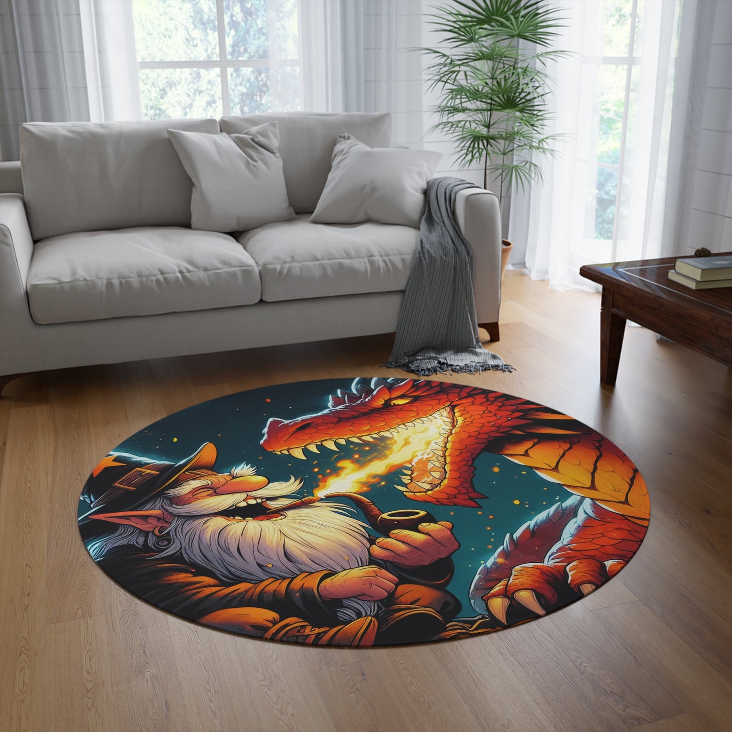 سجادة | دائرية | خيال الساحر والتنين | مواجهة سحرية