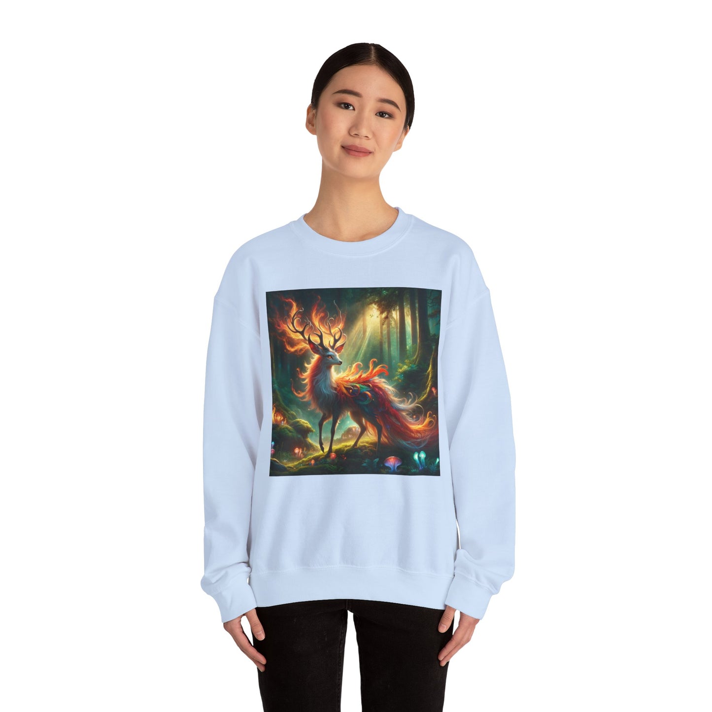 Bluza dresowa | Unisex | Okrągły dekolt | Gruba mieszanka | Mistyczna fantazja | Ognisty jeleń