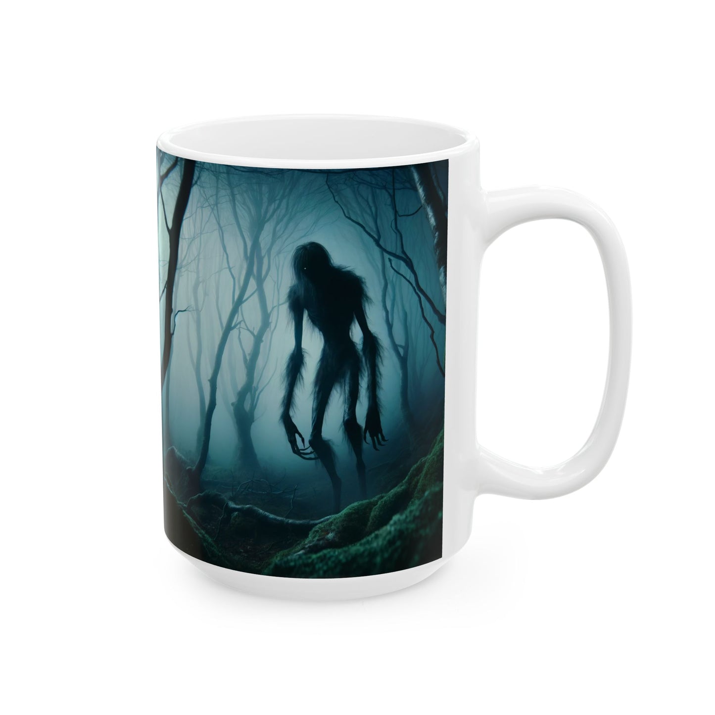 قدح | سيراميك | أبيض | رعب الغابة | كائن الضباب | شبح