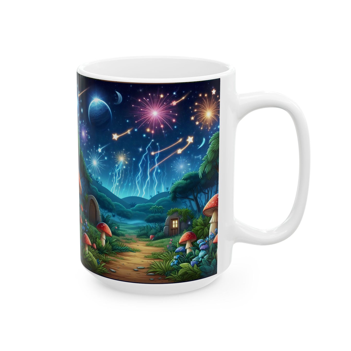 قدح | سيراميك | أبيض | خيال سحري | عالم الفطر المضيء