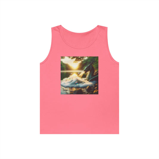 Tanktopp | Unisex | Kraftig bomull | Dragemagi | Fantasilandskap | Innsjø