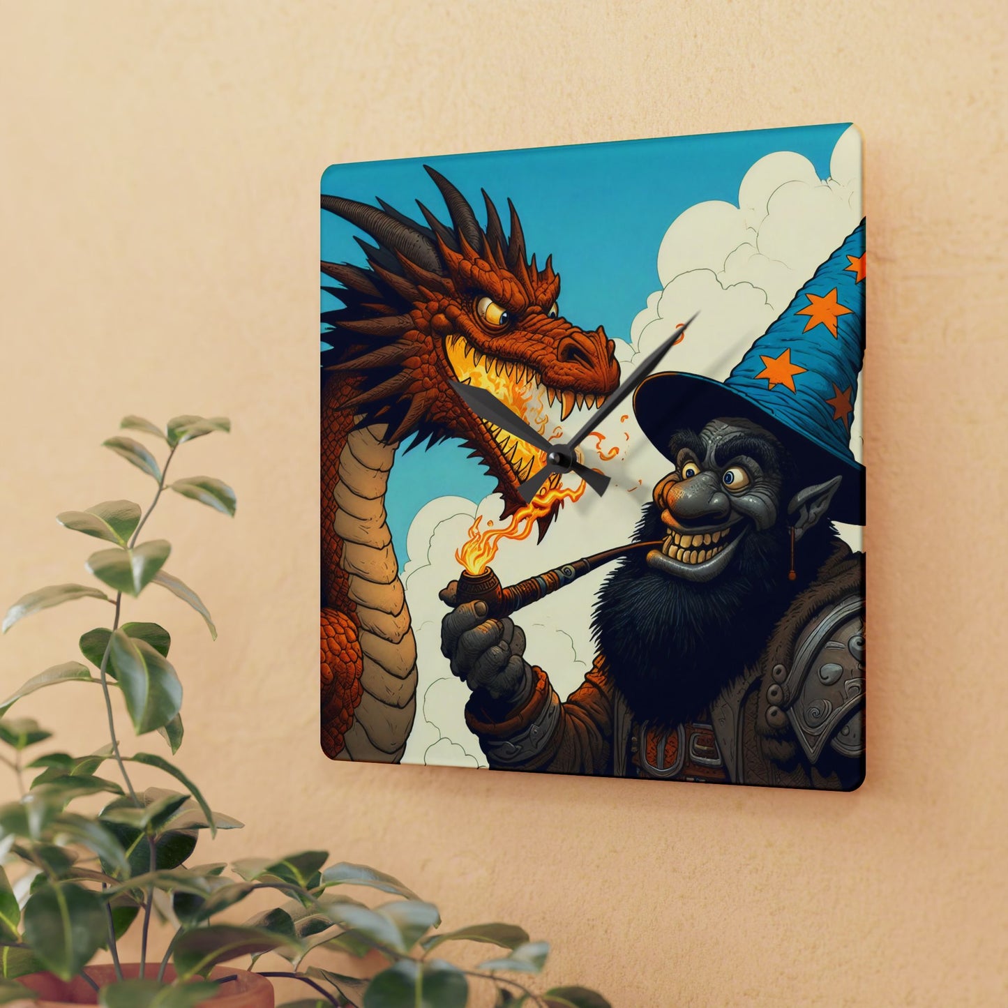 Reloj de pared | Acrílico | Redondo o cuadrado | Fantasía Épica | Duelo Mágico | Dragón