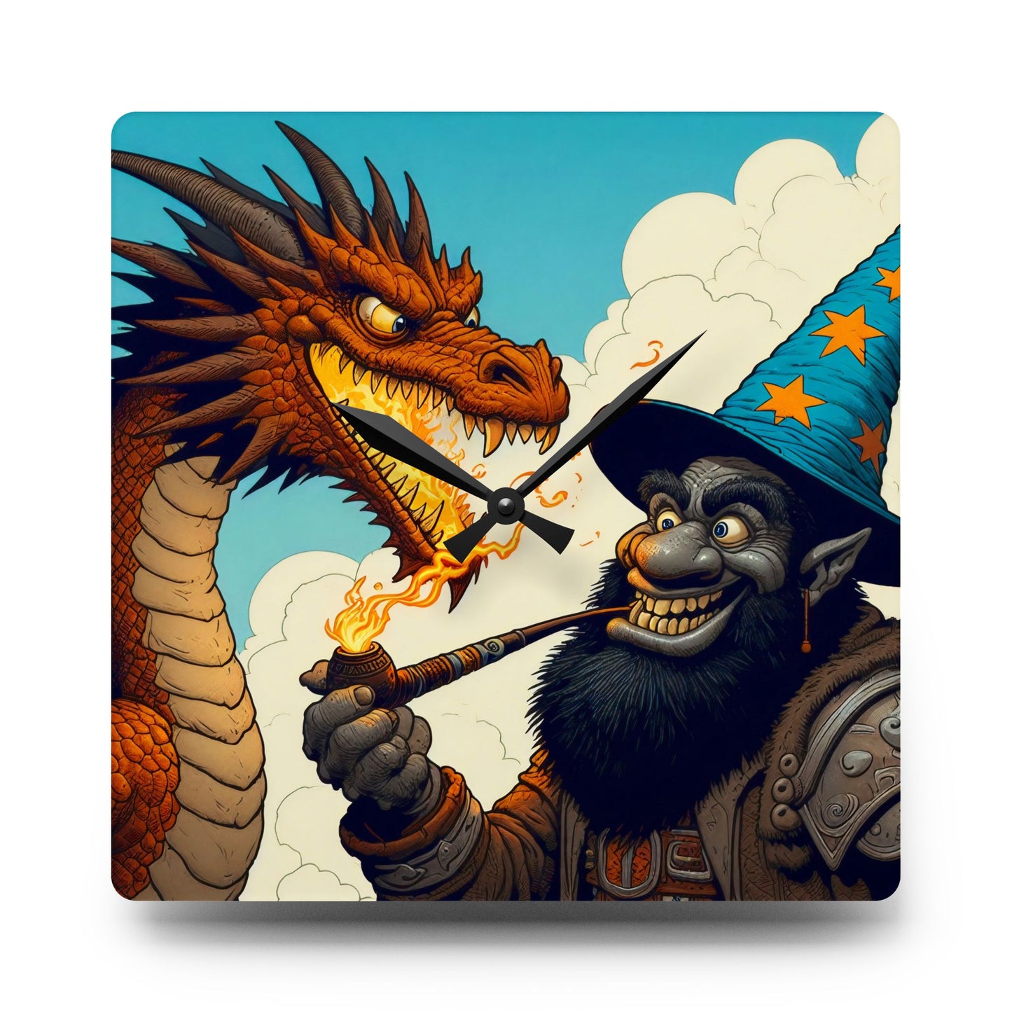 Reloj de pared | Acrílico | Redondo o cuadrado | Fantasía Épica | Duelo Mágico | Dragón