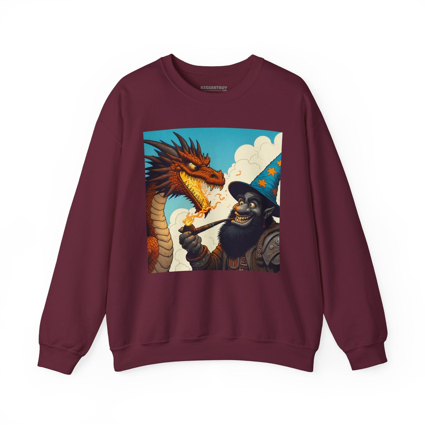 Bluza dresowa | Unisex | Okrągły dekolt | Gruba mieszanka | Heroiczne fantasy | Smok i czarodziej
