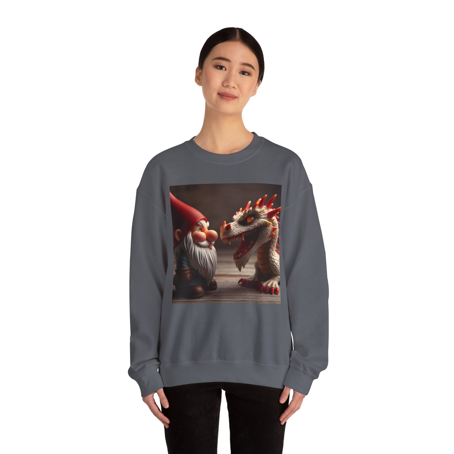 Bluza dresowa | Unisex | Okrągły dekolt | Gruba mieszanka | Fantasy folklorystyczne | Gnom i Smok