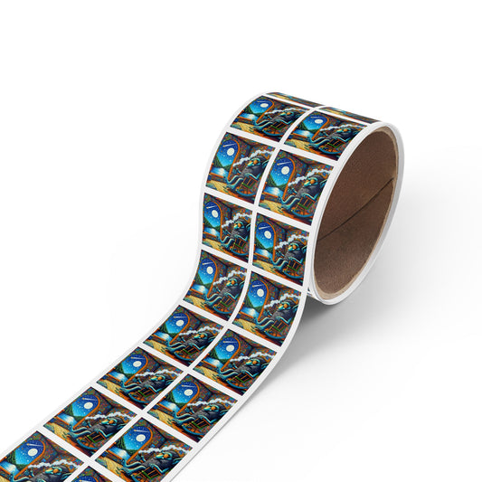 Aufkleberrolle | Quadratisch | Psychedelische Kunst | Traumreise | Wolf