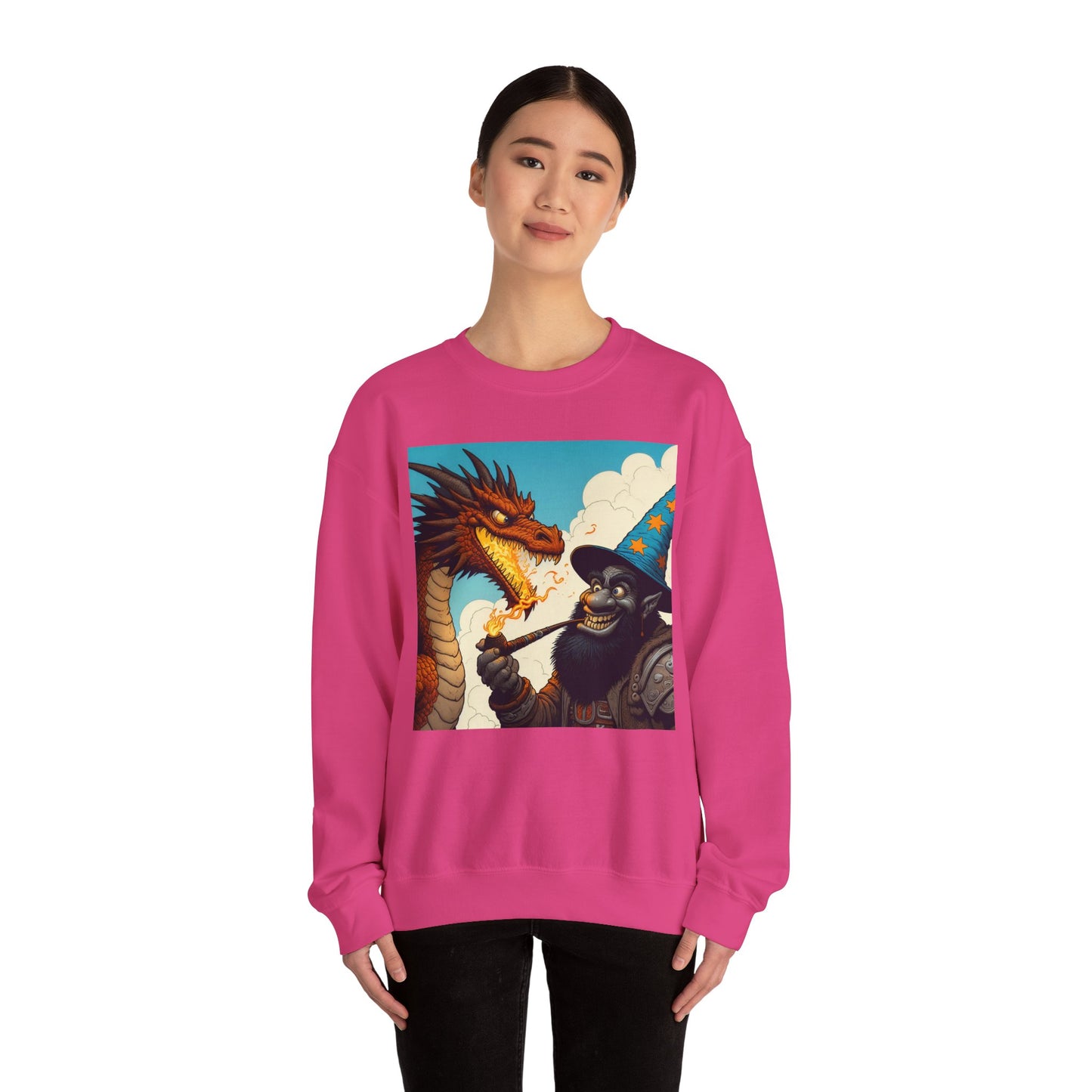 Bluza dresowa | Unisex | Okrągły dekolt | Gruba mieszanka | Heroiczne fantasy | Smok i czarodziej