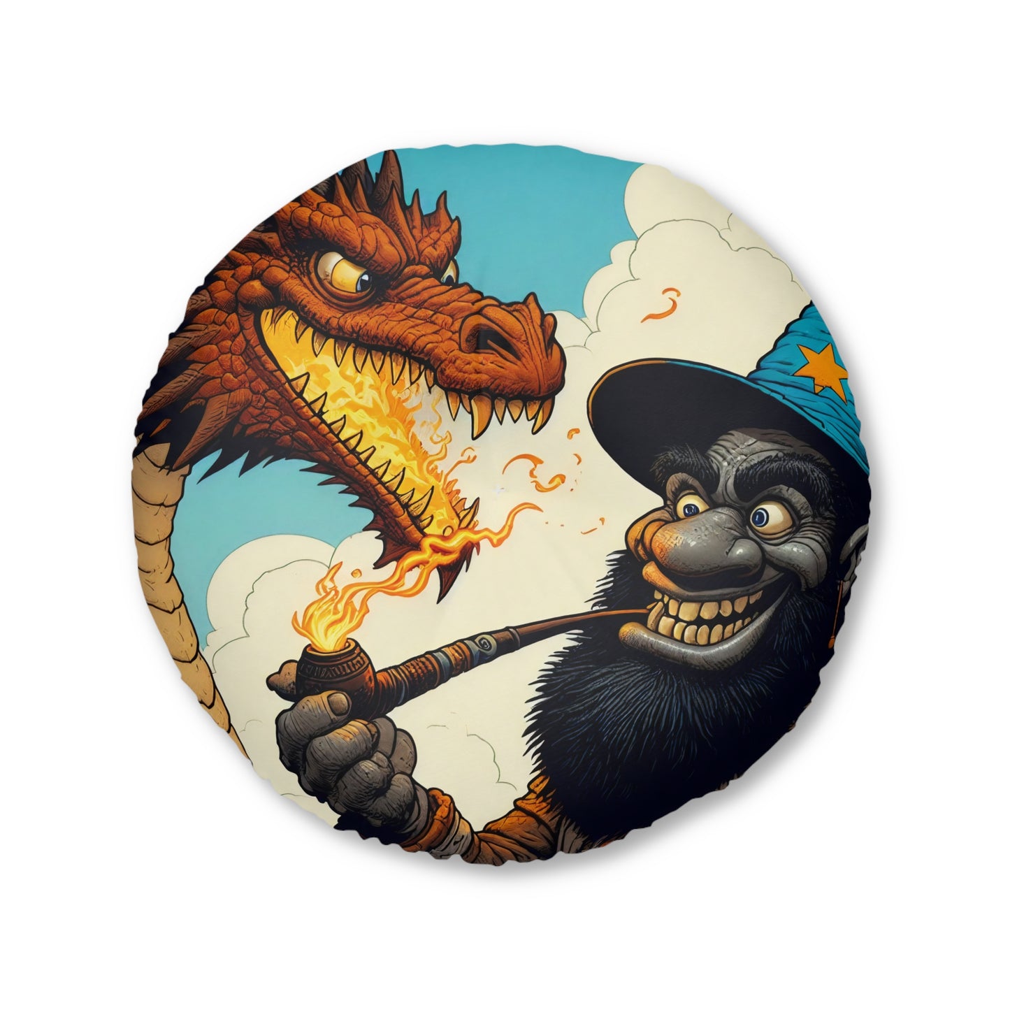Almofada | Almofada de Chão | Acolchoada | Redonda | Fantasia Épica | Duelo de Magia | Dragão