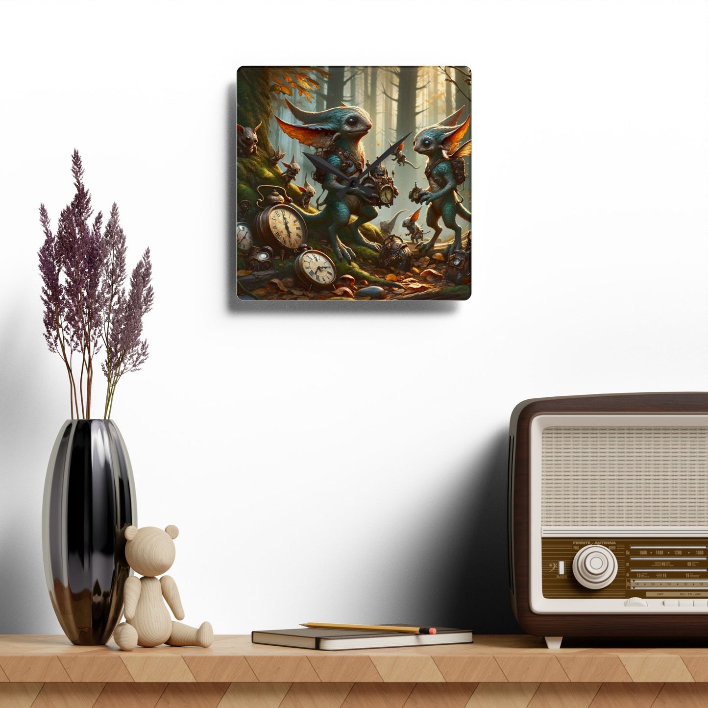 Wandklok | Acryl | Rond of vierkant | Steampunk Feeën | Boswachters