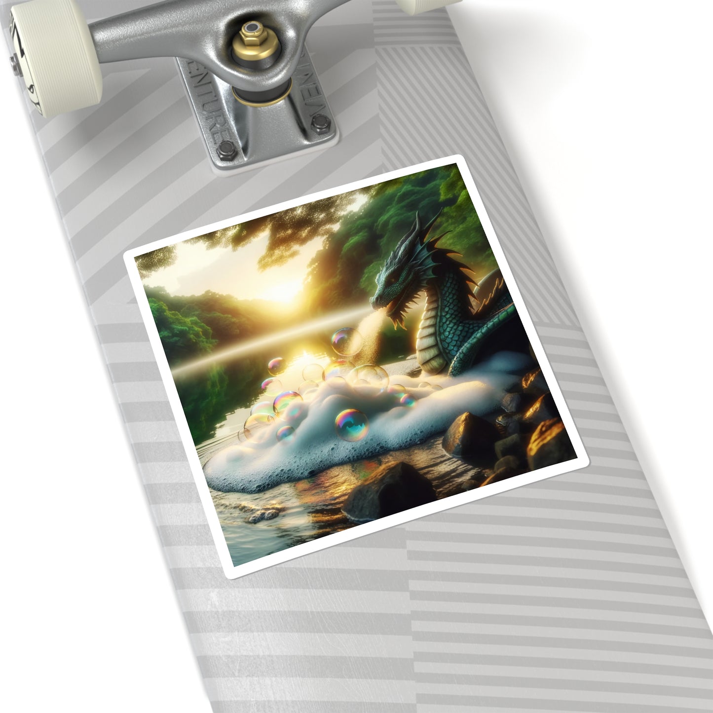 سٹیکر | مربع | فینٹسی ڈریگن | جادوئی جھیل منظر