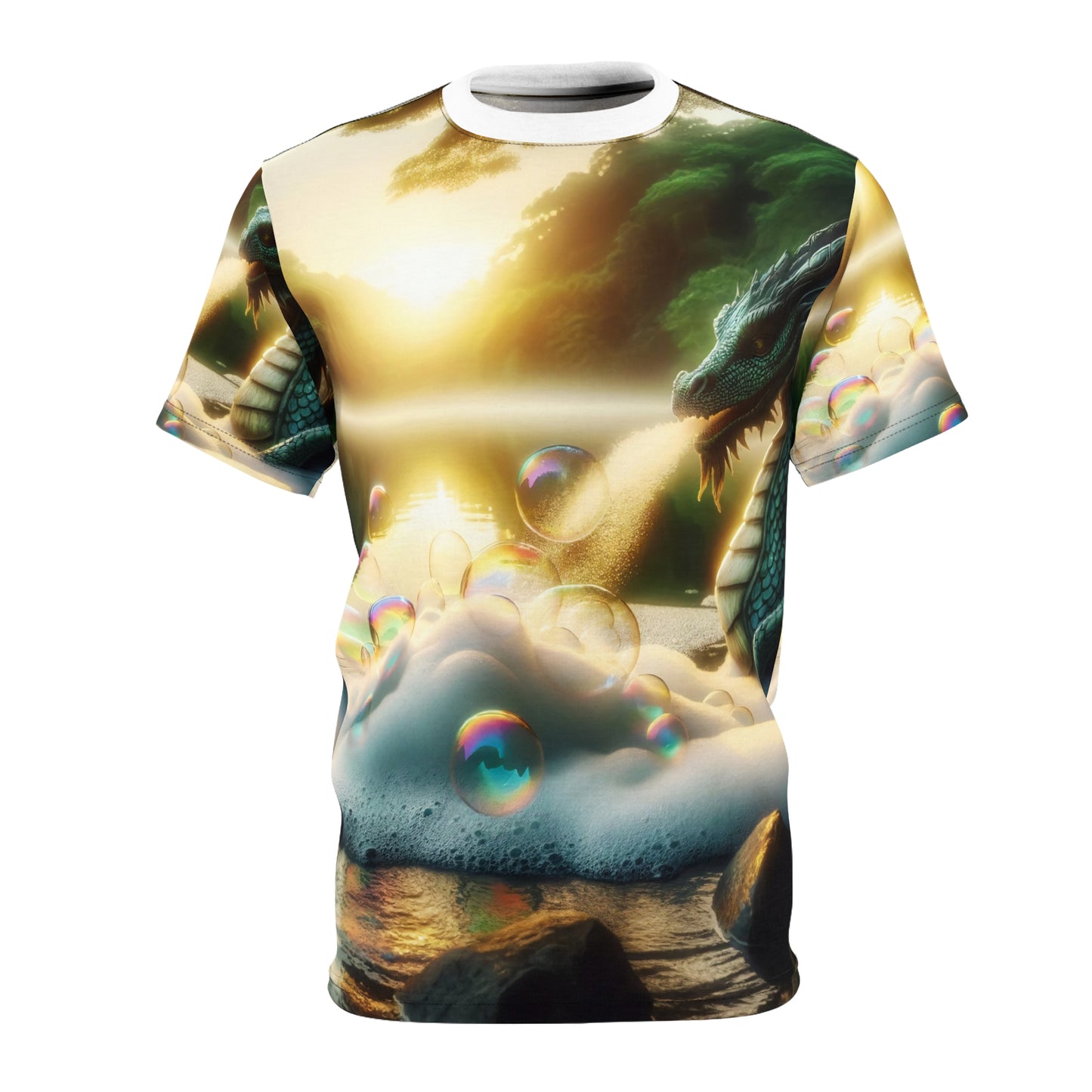 เสื้อยืด | พิมพ์ลายทั้งตัว | เสื้อยืดคอกลมแขนสั้น | แฟนตาซีมังกร | มังกรริมทะเลสาบ