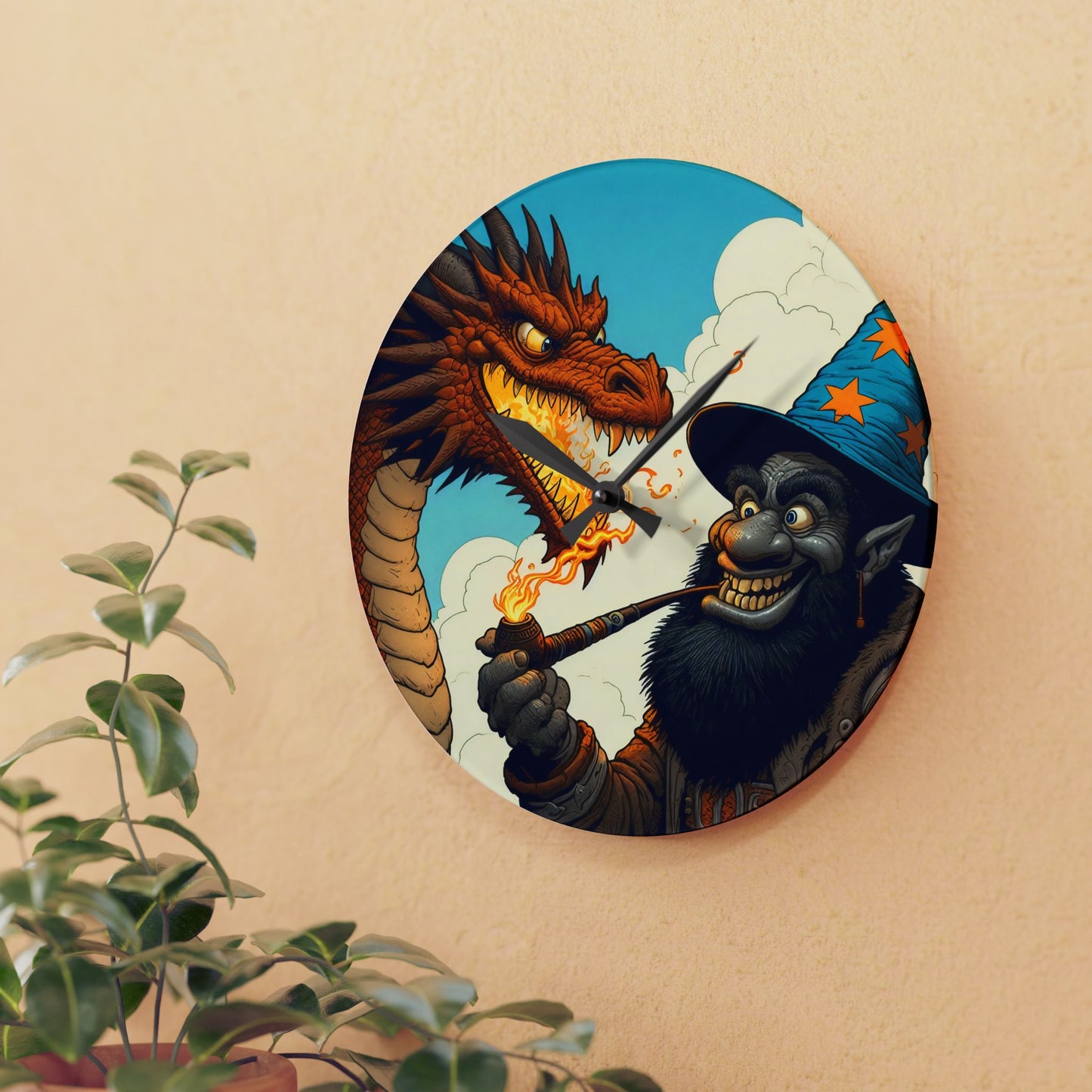 Reloj de pared | Acrílico | Redondo o cuadrado | Fantasía Épica | Duelo Mágico | Dragón