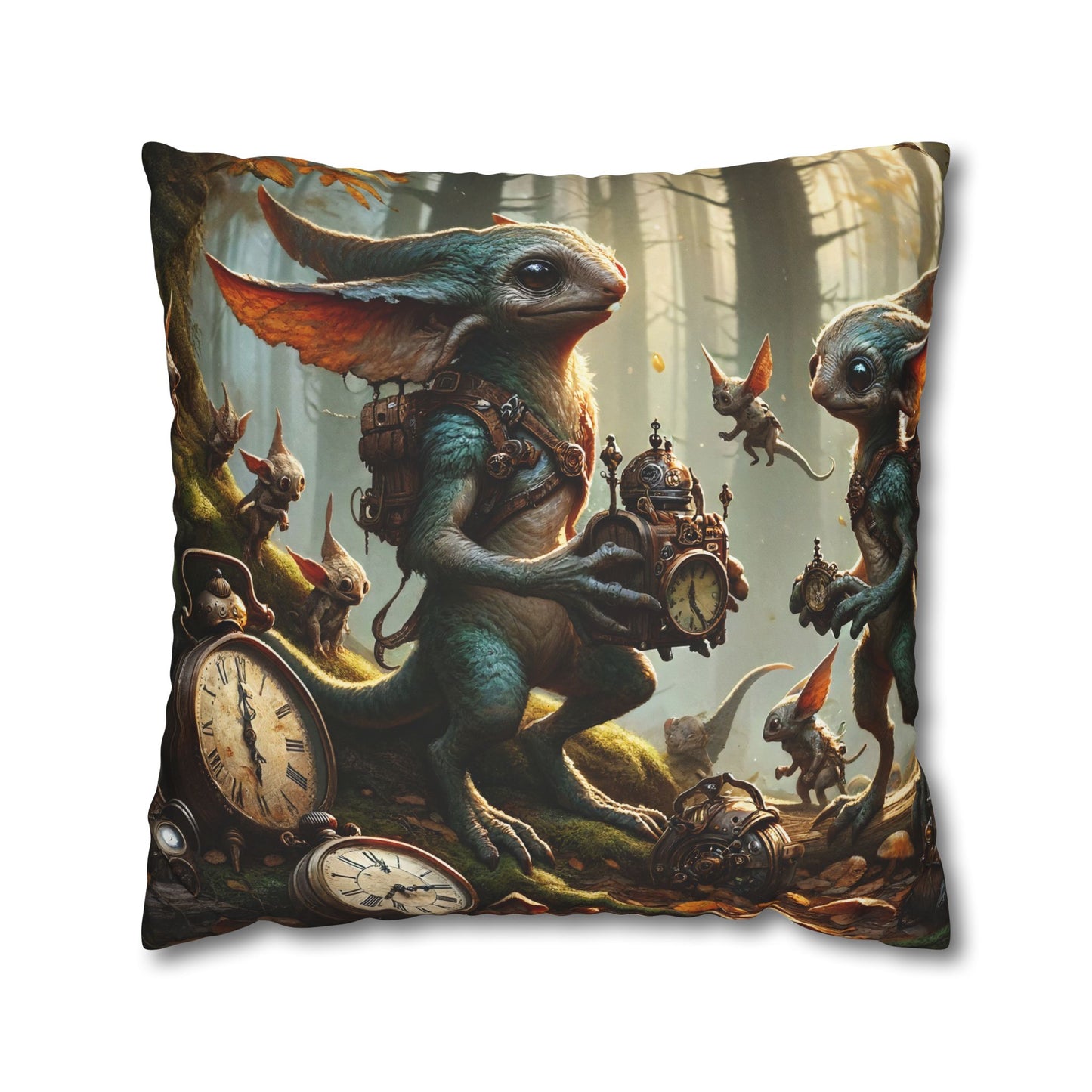 Kussensloop | Vierkant | Polyester canvas | Steampunk Feeën | Boswachters