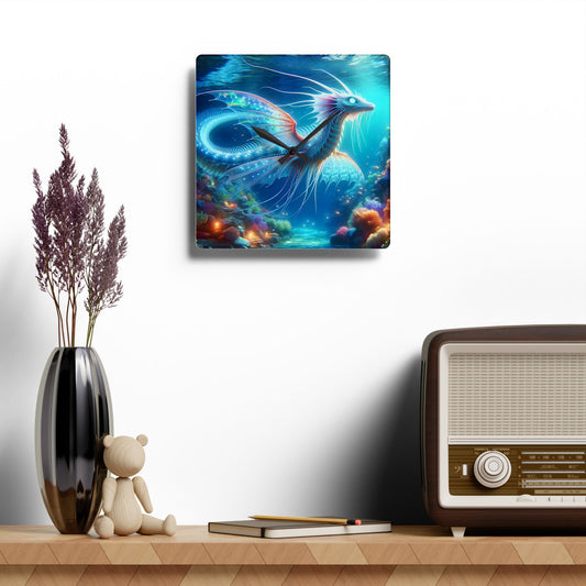 Horloge murale | Acrylique | Ronde ou carrée | Mythologie Aquatique | Dragon Marin