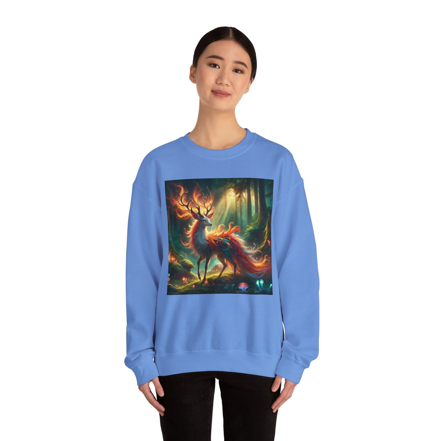 Bluza dresowa | Unisex | Okrągły dekolt | Gruba mieszanka | Mistyczna fantazja | Ognisty jeleń