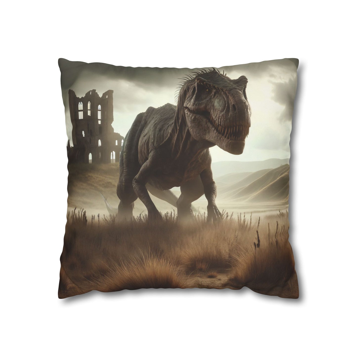 Funda de almohada | Cuadrado | Lienzo de poliéster | Ficción prehistórica | T-Rex