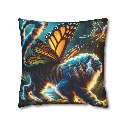 Kussensloop | Vierkant | Polyester canvas | Magisch Realisme | Vlinder Tijger
