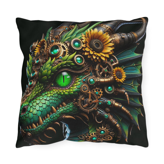 Pute | Utendørs pute | Steampunk Fantasy | Mekanisk Drage