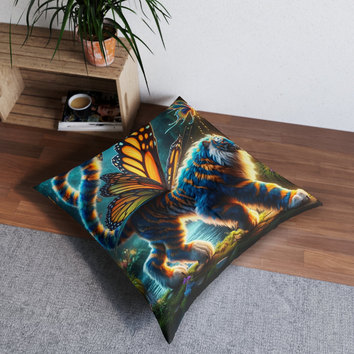 تکیہ | فرش کا تکیہ | ٹفٹڈ | مربع | سحری جانور | فینٹیزی جادوئی | شیر پروانہ