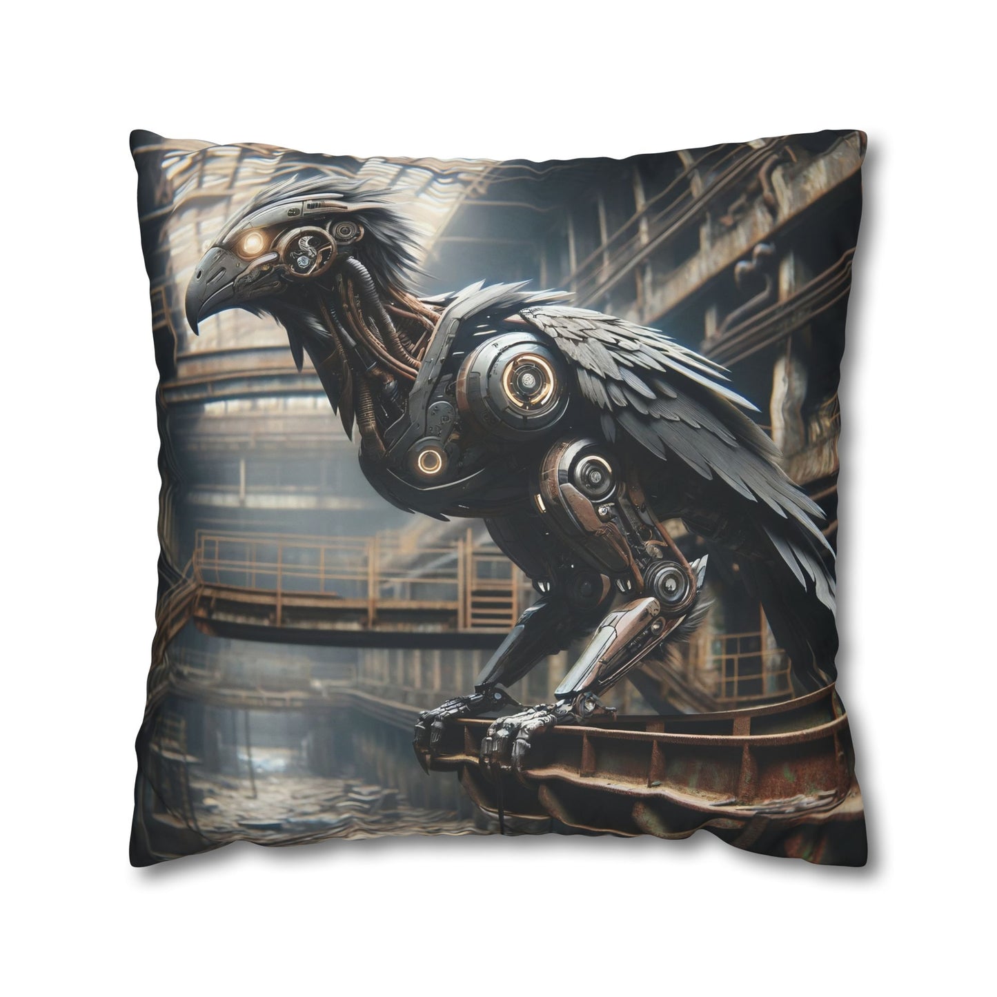 Taie d'oreiller | Carré | Toile de polyester | Steampunk | Rétrofuturisme | Corbeau