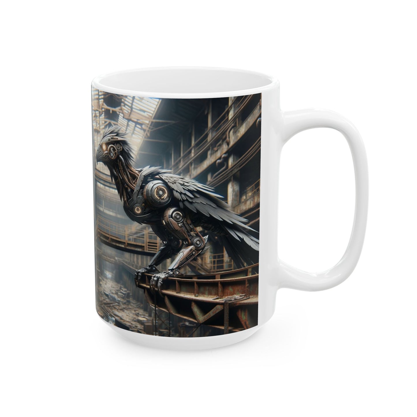 Mug | Céramique | Blanc | Steampunk | Rétrofuturisme | Corbeau