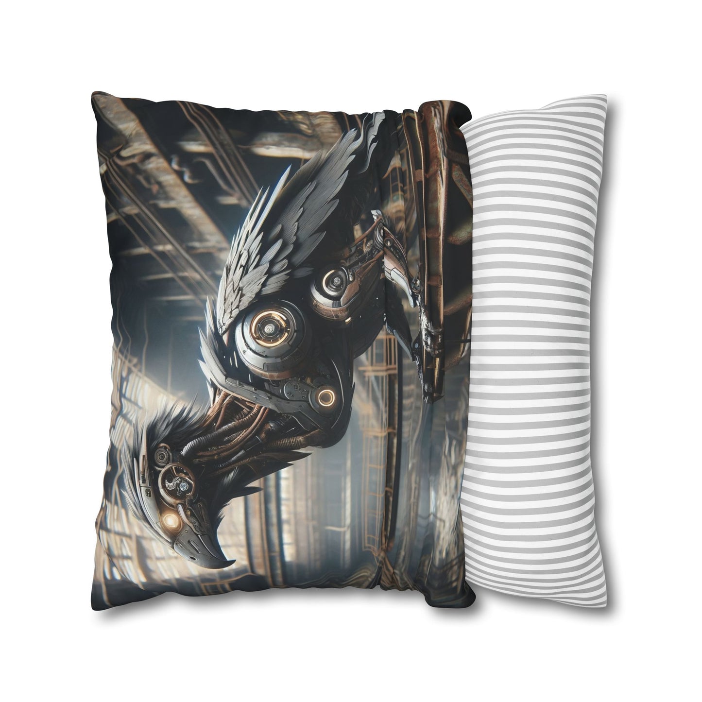 Taie d'oreiller | Carré | Toile de polyester | Steampunk | Rétrofuturisme | Corbeau