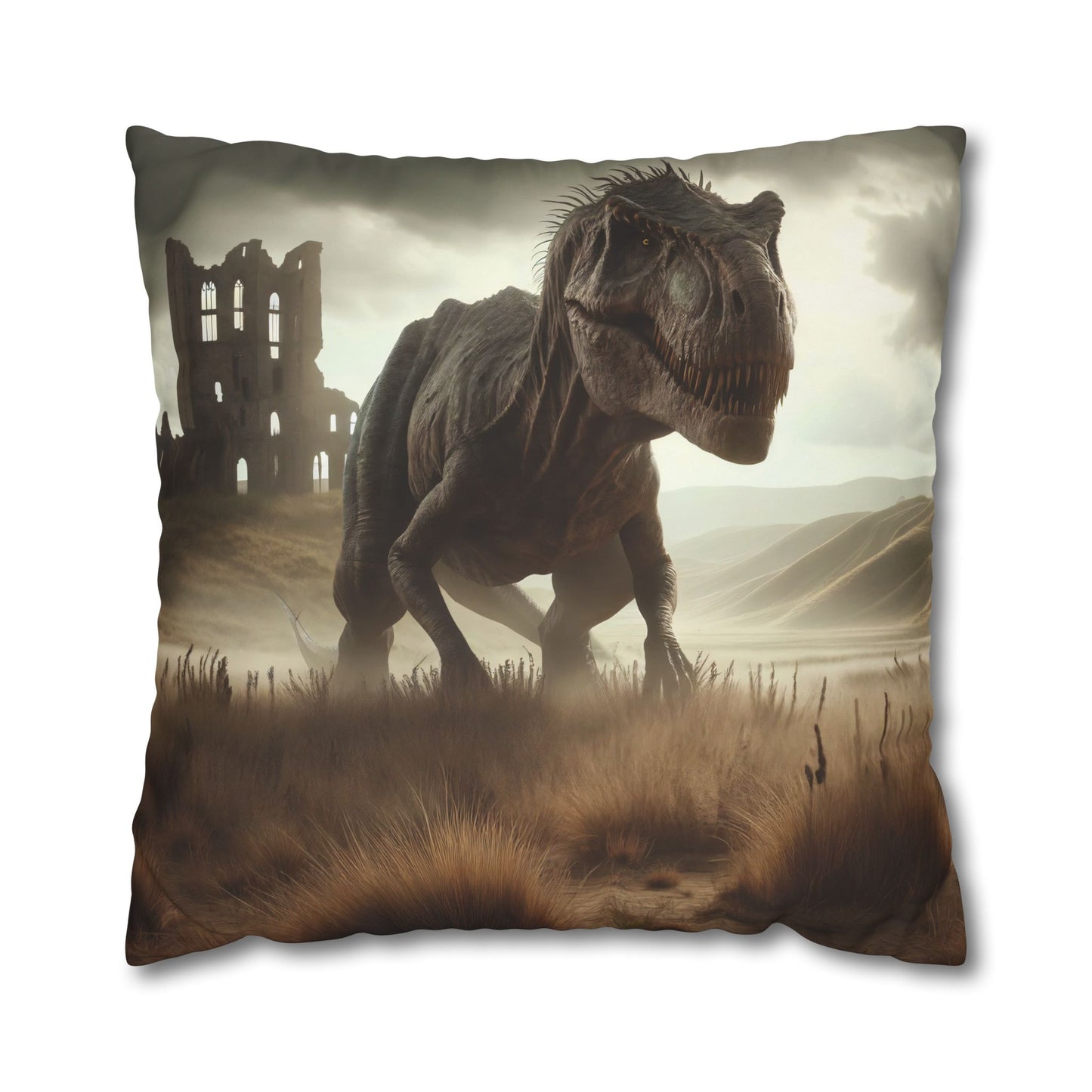 Funda de almohada | Cuadrado | Lienzo de poliéster | Ficción prehistórica | T-Rex