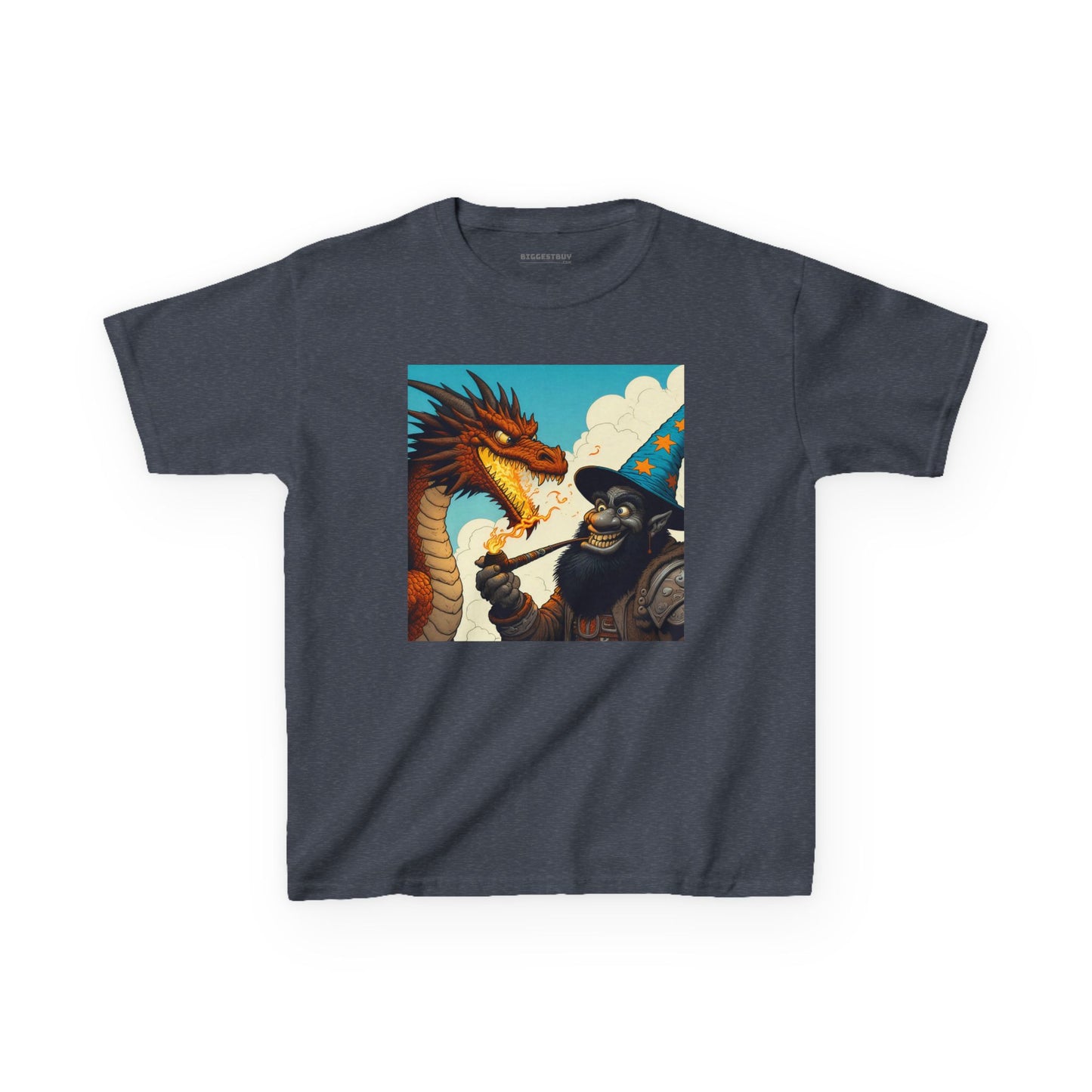Camiseta | Camiseta Infantil | Algodão Pesado | Fantasia Épica | Duelo de Magia | Dragão