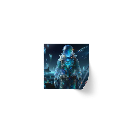Aufkleberrolle | Quadratisch | Weltraum-Biolumineszenz | Astronaut
